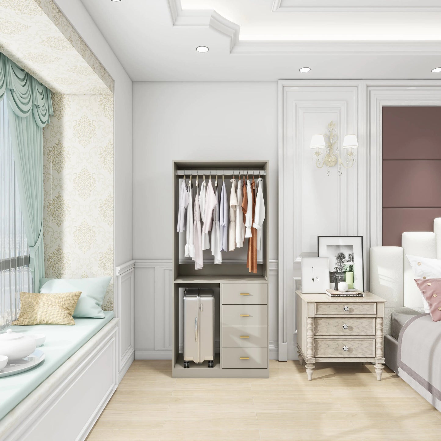 Compact Gray Closet Organizer with Drawers